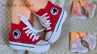 How to Crochet Converse ALL STAR Baby Booties TUTORIAL ( English )