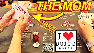 MOM PLAYS I LOVE SUITS POKER!!!  (HIGH CARD FLUSH)