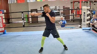 VASYL LOMACHENKO DISPLAYS MASTERFUL SHADOW BOXING AS HE GLIDES IN THE RING DURING WORKOUT