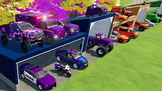 TRANSPORTING CARS, AMBULANCE, POLICE CARS, FIRE TRUCK, MONSTER TRUCK OF COLORS! WITH TRUCKS! - FS 22