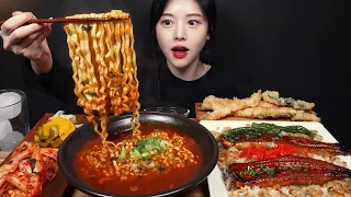 SUB)Spicy Jjambbong Ramyeon, Grilled Eel Deopbap, Fried Eel, Fried Shrimp Mukbang Asmr Eating Sounds