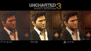 Uncharted 3 Drake's Deception PS5 vs PS4 Pro Vs PS3 | Graphics Comparison | PS3 VS PS4 vs PS5