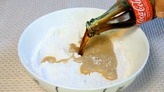 Pour the Coca-Cola that the kids left me into the flour, it's so delicious!