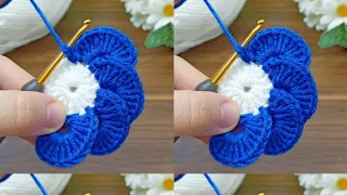 wow!!! 🫠😍How to make a wonderful blue crocheted flower #crochet #knitting