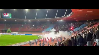 Grasshopper - FC Zurich. Zürich hooligans attack the sector with Grasshopper fans pyro