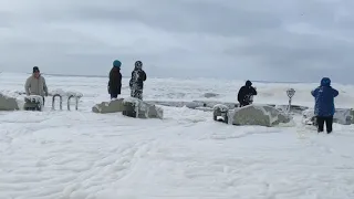 Foam sneaker wave attacks onlookers at the Oregon Coast