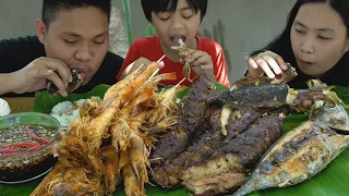 OUTDOOR COOKING | GRILLED SEAFOODS | Tuna belly, Pusit, Tulingan at Shrimp