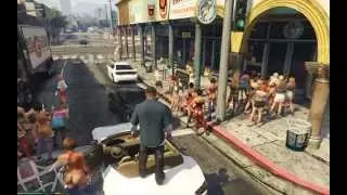 GTA 5. Hooters and strippers do strike and block traffic. Follows massive battle, trample on women.