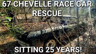 Will it run? 1967 Chevelle dirt track race car in the woods!