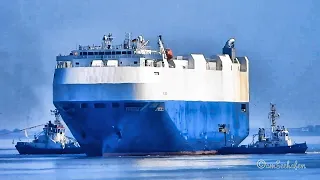 Anlauf Autotransporter SFL CONDUCTOR & Schlepper RoRo car carrier & 3 tugs 3EIC6 IMO 9293909 Emden