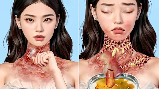 ASMR Remove Big Acne & Maggot Infected Dirty Neck | Severely Injured Animation
