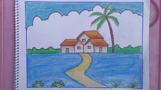 How to draw a nice & simple scenery drawing || step by step easy drawing ||