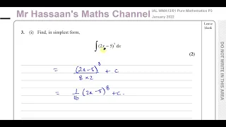 WMA13/01 IAL (Edexcel) P3  January 2022, Q3  Integration, Reversing The Chain rule