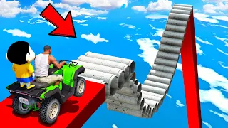 SHINCHAN AND FRANKLIN TRIED THE IMPOSSIBLE PIPE BRIDGE ROAD BIKE PARKOUR CHALLENGE GTA 5