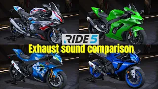 RIDE 5 | Suzuki GSXR1000 vs Kawasaki ZX10R vs Yamaha R1 vs BMW M1000RR Exhaust Sound Test