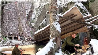 Bushcraft Shelter Build TIMELAPSE - All Natural Primitive Bark Roof Shelter