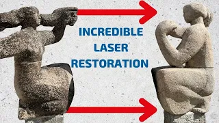 500W laser cleaning extremely dirty statues [satisfying 4K video]