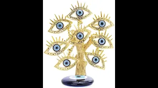 YU FENG Golden Turkish Evil Eyes Tree with Blue Evil Eye Base for Home Decor Luck Gift