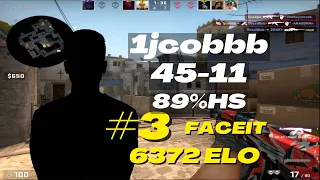 【1jcobbb POV】45Kills 89%HS 6372ELO Ranked #3 (mirage) FACEIT Ranked | Aug 6, 2023