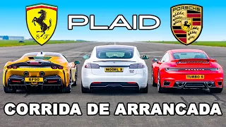 Tesla Model S PLAID vs Ferrari SF90 vs Porsche 911 Turbo S: CORRIDA DE ARRANCADA