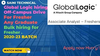 🔥 Global Logic Bulk Hiring any Graduate | Associate Analyst Hiring | OFF-Campus Fresher Jobs 🔥#jobs