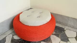 Turn a discarded tire into a cute outdoor storage stool