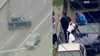 Los Angeles car chase starts with doughnuts, ends with selfies