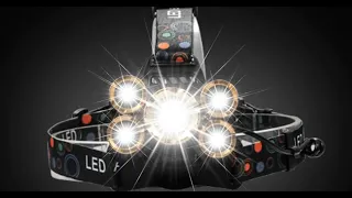 Мощный светодиодный налобный фонарь 5LED T6.  Фонарик налобный для кемпинга, рыбалка