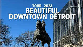 🇺🇸 Beautiful Downtown Detroit Tour 2023 | Detroit Architecture & Skyscrapers | American City