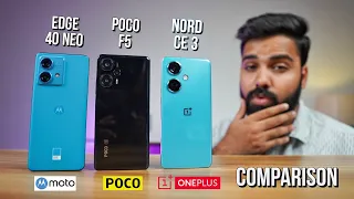 Moto Edge 40 Neo vs OnePlus Nord CE 3 vs Poco F5 - Full Detailed Comparison 🔥