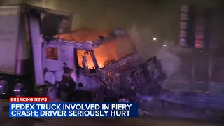 Driver injured in fiery FedEx truck crash in Northbrook