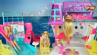 Barbie & Rapunzel Bunkbed Cruise Ship Morning Routine - Frozen Elsa  & Anna Water Slide Party