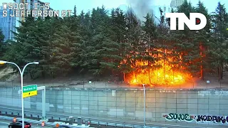 MUST SEE: Fire burns at encampment along Seattle interstate