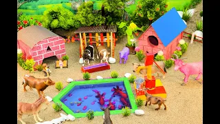 DIY making Farm Diorama with house cow, pig, Aquarium  mini hand pump supply water for animals 02