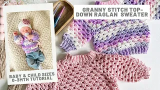 Mini Granny Stitch Top-Down Raglan Crochet Sweater for Babies and Kids