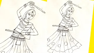 How to draw a traditional girl with dandiya dance/navratri drawing/dandiya drawing/garba drawing