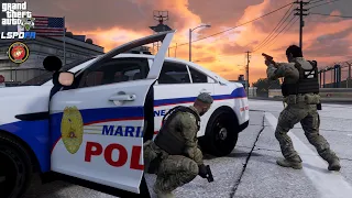 GTA V - LSPDFR 0.4.9🚔 - USMC - Military Police - Base Shooting | Attack on Base - 4K