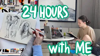 Artist's DAILY Routine 24 with me |Draw|Sleep|Eat|Study|Work