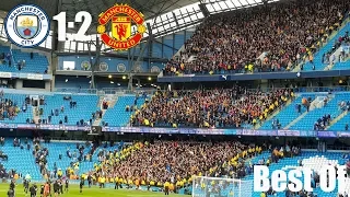 Manu fans celebrating the derby victory in an empty Etihad