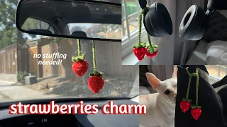 Crochet Mini Strawberries Charm Tutorial to Decorate Bag, Headphones, or Car (No Stuffing Needed)