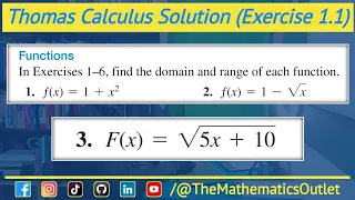 Thomas Calculus, calculate domain and range of a  function | Exercise 1.1 (Q1 to 3) | Lec 1