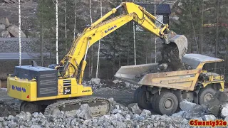 4K| Komatsu PC700 Loading 2 Komatsu HD405 Dumpers