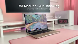 M3 MacBook Air Unboxing | Accessories Haul, Customisation Tips ✨💗