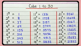 Cube 1 to 30 || Learn cube 1 to 30 list