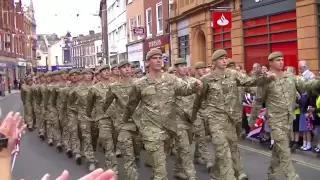 2 Mercian, Queen's Royal Hussars and Grenadier Guards march in Worcester