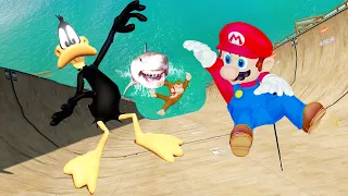 GTA5 Daffy duck vs Super mario vs Luigi vs Bowser Jumps fails ep.24 (Euphoria physics funny moments)
