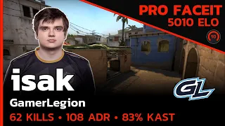 isak GamerLegion 62 KILLS ON FACEIT🔥 (MIRAGE) FACEIT LVL 10 / CSGO POV / Aug 10, 2023