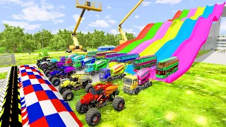 HT Gameplay Crash # 334 | Monster Truck & Big & Small Cars vs Trap Colors High Speed vs Speed Bumps