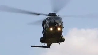 RIAT Finnish NH90 display winchman does the floss