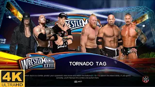 JOHN CENA UNDERTAKER ROCK VS GOLDBERG BROCK LESNAR RANDY ORTON WWE TORNADO TAG MATCH WRESTLEMANIA